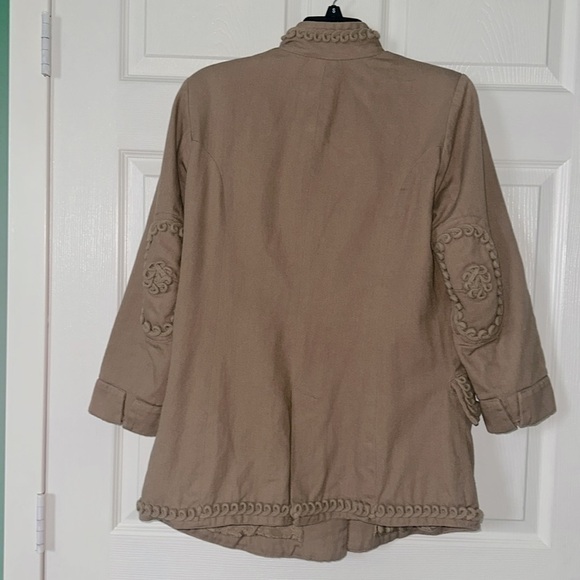 Soft Surroundings beige Tan Button Long Jacket medium trim - Picture 7 of 9